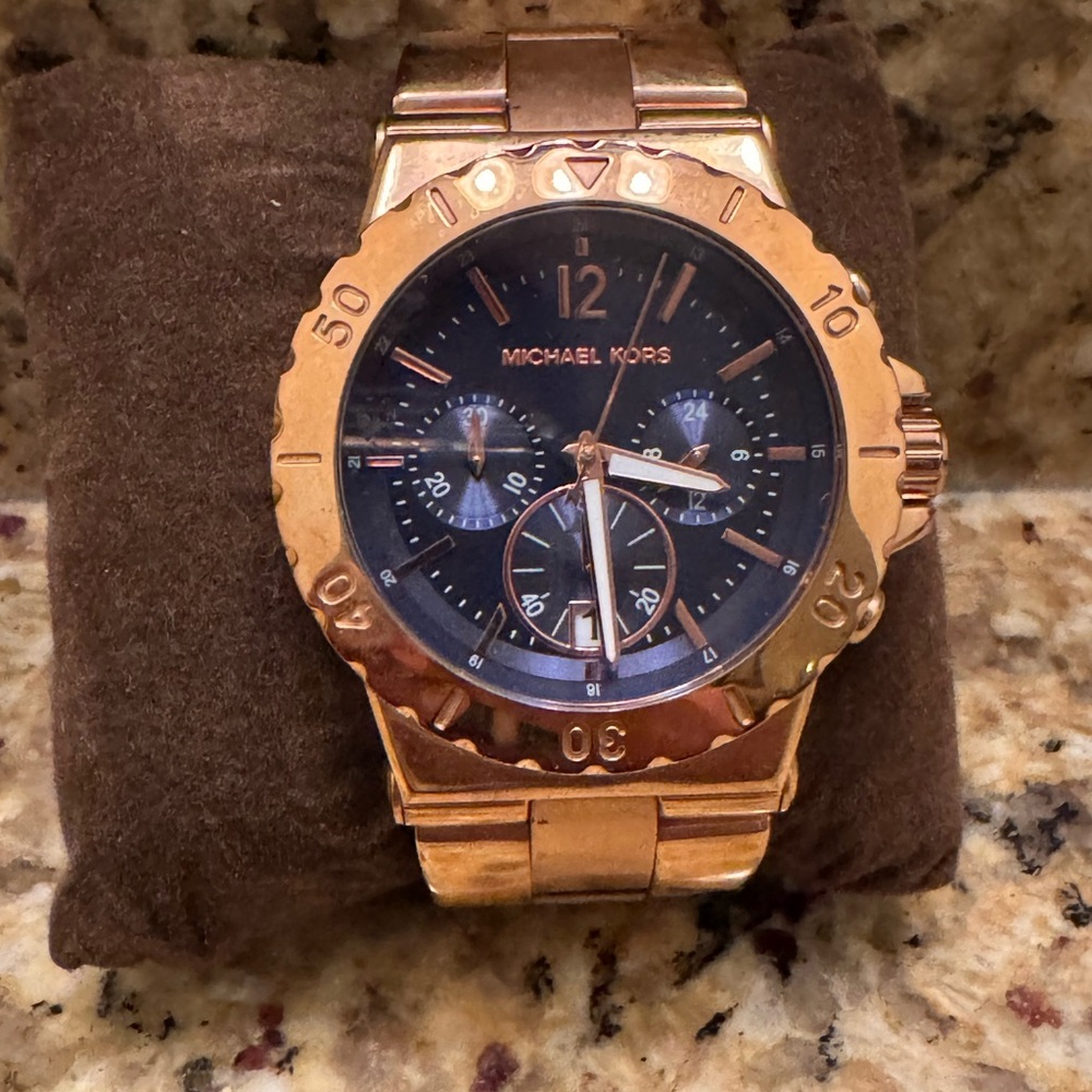 Michael Kors Rose Gold Watch with navy blue face